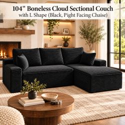 104" Boneless Cloud Sectional Couch SOFA with L Shape Chaise, Modern Black