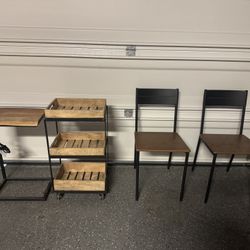 Side Table, Rolling Cart, 2 Chairs