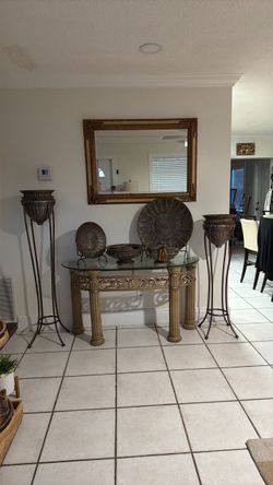 Gold Ornate Console Table with Glass Top without the mirror