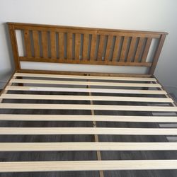 Solid Wood Platform Bed with Paneled Headboard, Natural Pine, King