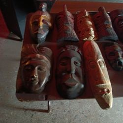 Wooden Hand Carved Masks Wall Art ,