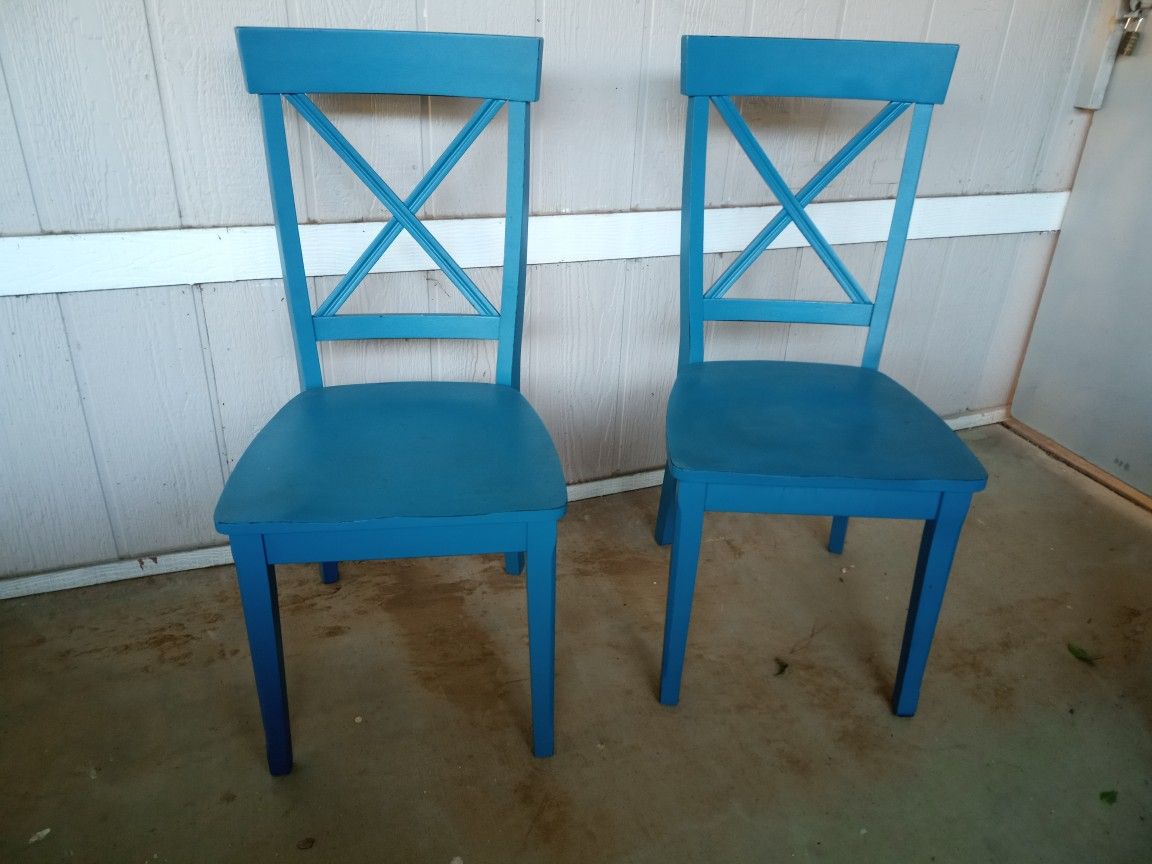 Set of 2 Beautiful Blue Wooden Chairs
