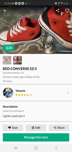 RED CONVERSE CHILREN SZ5