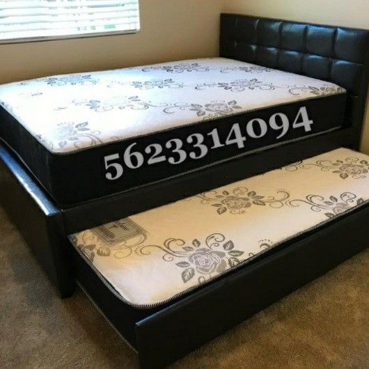 FULL_TWIN EXPRESSO TRUNDLE BED W. ORTHOPEDIC MATTRESSES INCLUDED 
