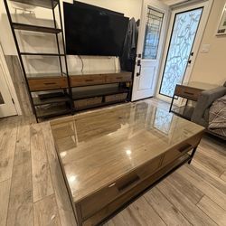 Tv console ,  side shelf. 2 end tables and one coffee table