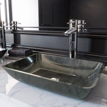 2 -gray glass vessel sinks ( 13”x 17”) faucet included