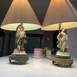 Pair Antique Porcelain Table Lamps