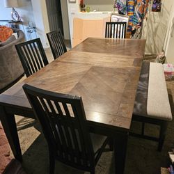 MOVE OUT SALE- Wooden Table, 4pc, Chair, Bench