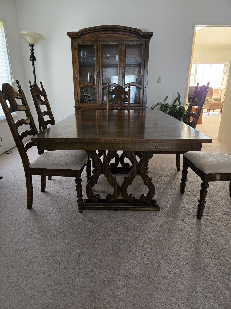 Vintage Dining Set Table Chairs China Cabinet