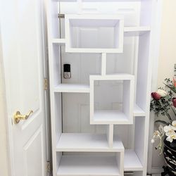 Modern White Geometric Bookcase / Shelves 