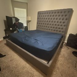 Free Delivery 🛏️ Elegant Tufted Queen Bed Frame with Tall Headboard