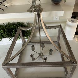 Farmhouse Square Chandelier with Wood Accents