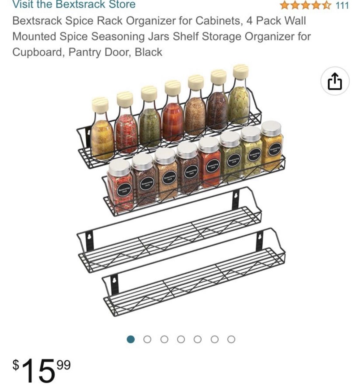 Wall Mounted Spice Rack Organizer for Cabinet Door, 4 Tier Metal Hanging Seasoning Jar Storage Rack Condiment Bottle Organizer Holder Rack for Kitchen