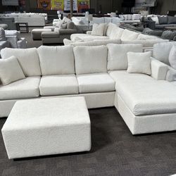 New Cream White Sectional And Ottoman 