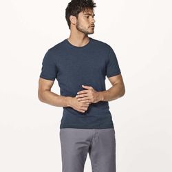 LULULEMON Mens Heathered Nautical Navy Stretch 5 Year Basic Short Sleeve Top