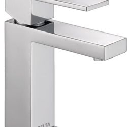 Delta Faucet Modern Single Hole Bathroom Faucet, Chrome Single Handle Bathroom Faucet, Bathroom Sink Faucet, 0.5 GPM, Push Pop-Up Drain Assembly, Chro