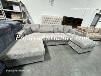 NEW Modern Sectional Sofa with TWO LARGE CHAISE Lounge chair U Shaped Seccional couch Light Grey Fabric Gray Ashley Style Designer Discount BIG SALE