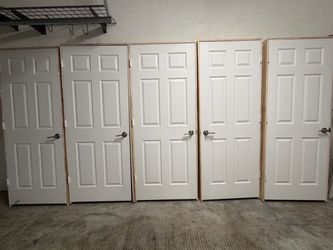 32 in. x 80 in. 6 Panel Right-Handed Primed Composite Hollow Core Single Prehung Interior Door 4-9/16 in. Flat Jamb