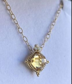 4.85 Kt Checkerboard Citrine And Diamond Necklace