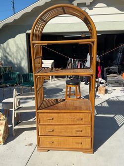Tall Rattan / Wicker Étagère 3 drawer