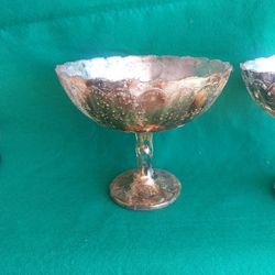 Set Of 2 Mercury Glass, Compote Vase, Centerpiece, Gold Glass 