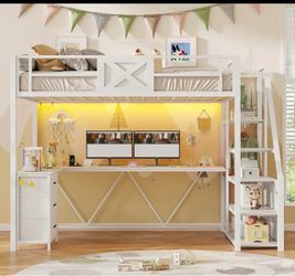 Stairway Twin Loft Bed Still with L shaped desk