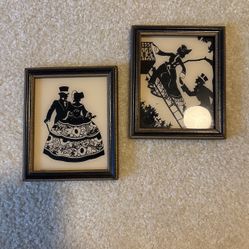 Vintage Silhouette Framed “Colonial Courtship” Reverse Painted Glass Art Decor 