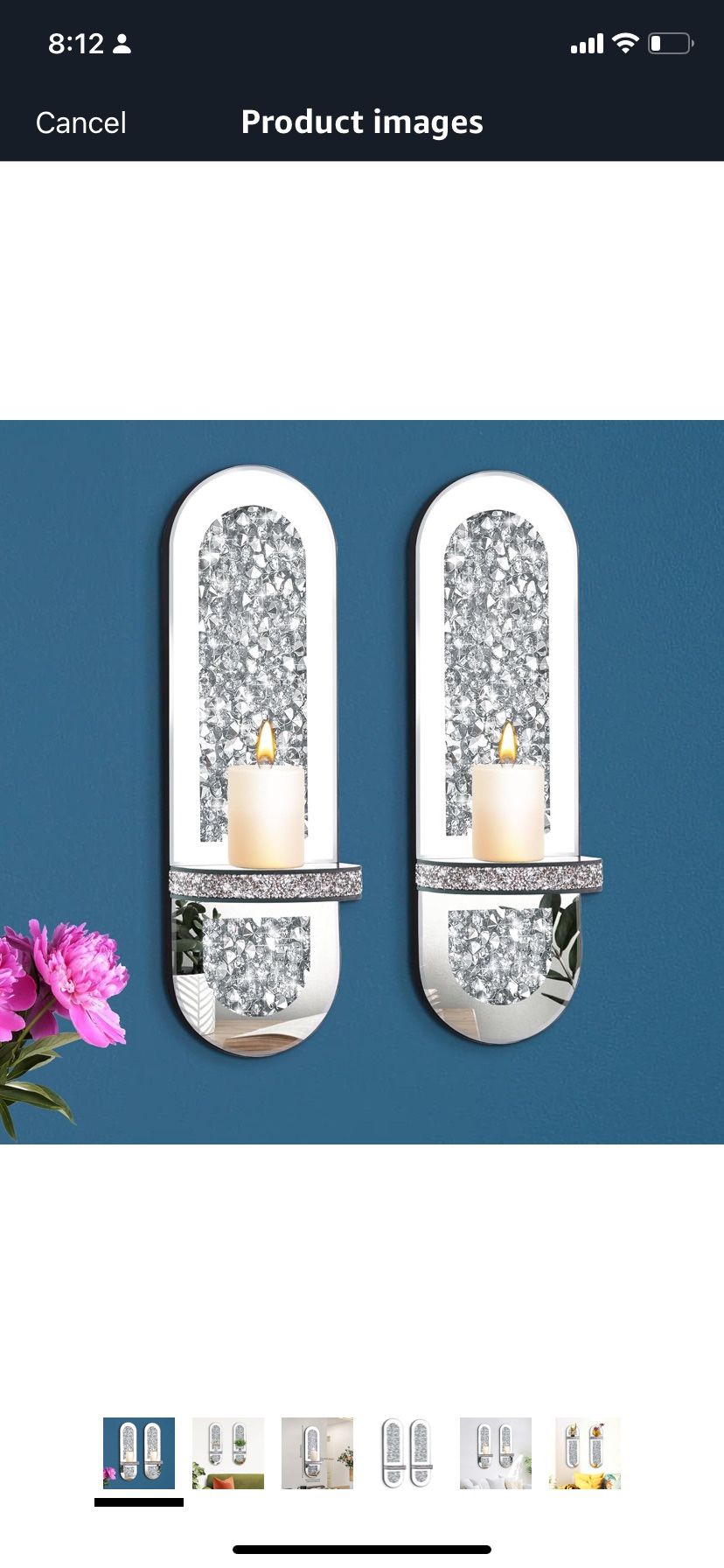 Crystal Crushed Diamond Mirrored Candle Sconces Wall Decor Set of 2 Silver Glass Mirror Wall Candle Holder Bling Wall Decorations for Home Decor Livin