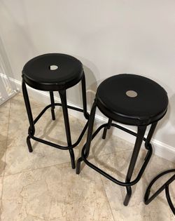 Pair of Black Metal Bar Stools
