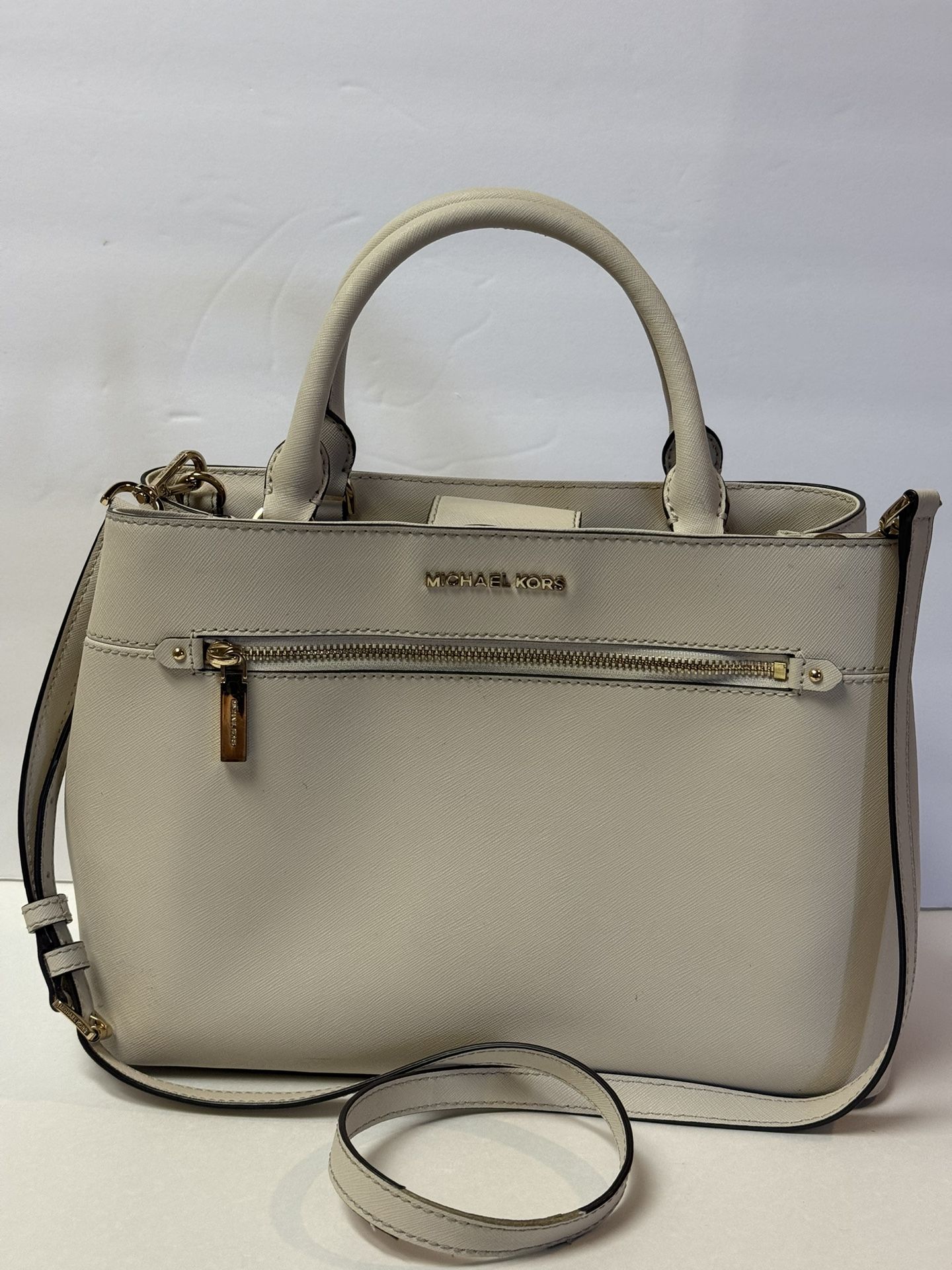 Michael Kors Medium Satchel Leather in Cream and Gold