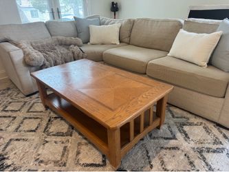 Solid Oak Coffee Table with Storage Shelf