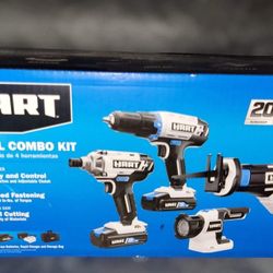 HART
HART 20-Volt Cordless 4-Tool Combo Kit (2) 1.5Ah Lithium-Ion Batteries and 16-inch Storage Bag