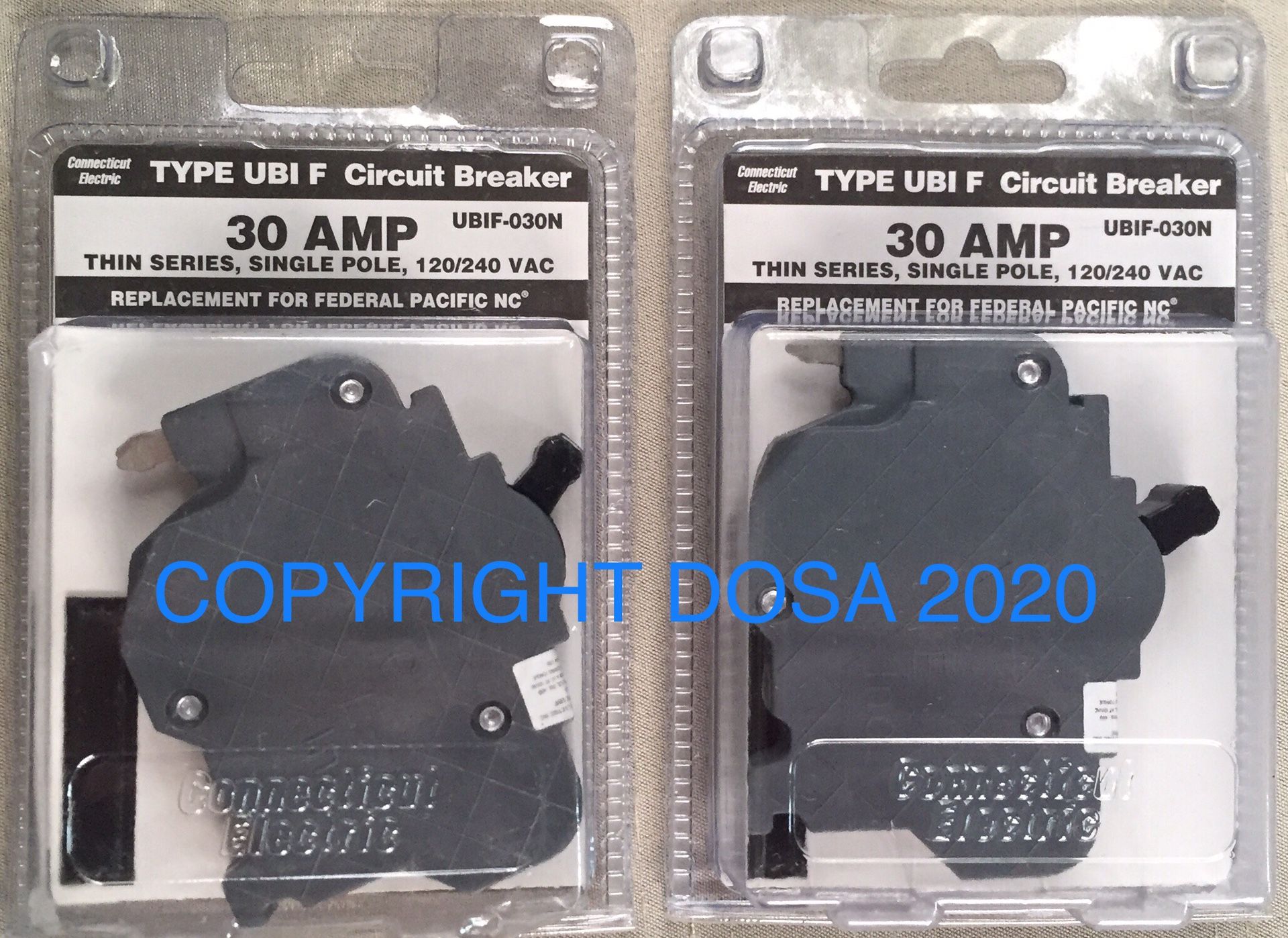 Lot of (2) Two Federal Pacific 30A Circuit Breaker, UBIF-030N