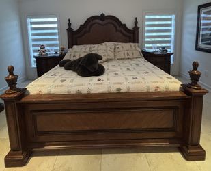 King Bed – Solid Wood Frame,  & Base Included