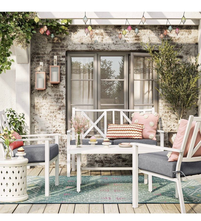 White Metal Cross back Loveseat