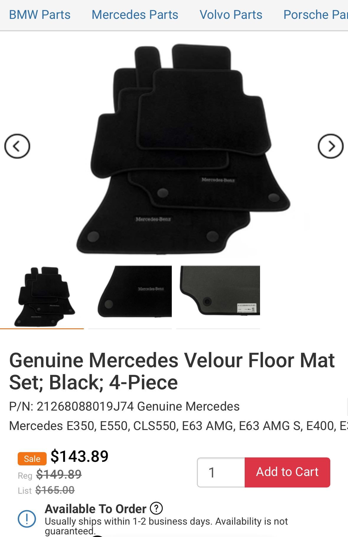 OEM 2012 Mercedes E350 Floor Mats $60