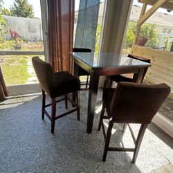 Bar Table & 4 Stools Glass Top