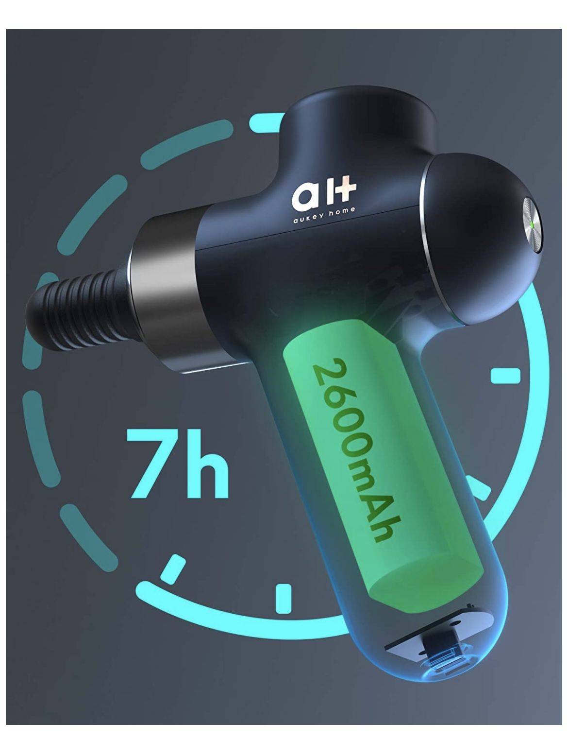 Massage Gun, Aukey Home Portable Mini Massager, Deep Tissue Percussion for Muscle Recovery and Pain Relief, 4 Attachment 4 Therapeutic Speed, Athletes