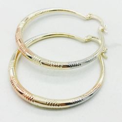 Earrings Gold Filled  HOOPS EARRINGS  Tricolor aretes Oro Laminado 