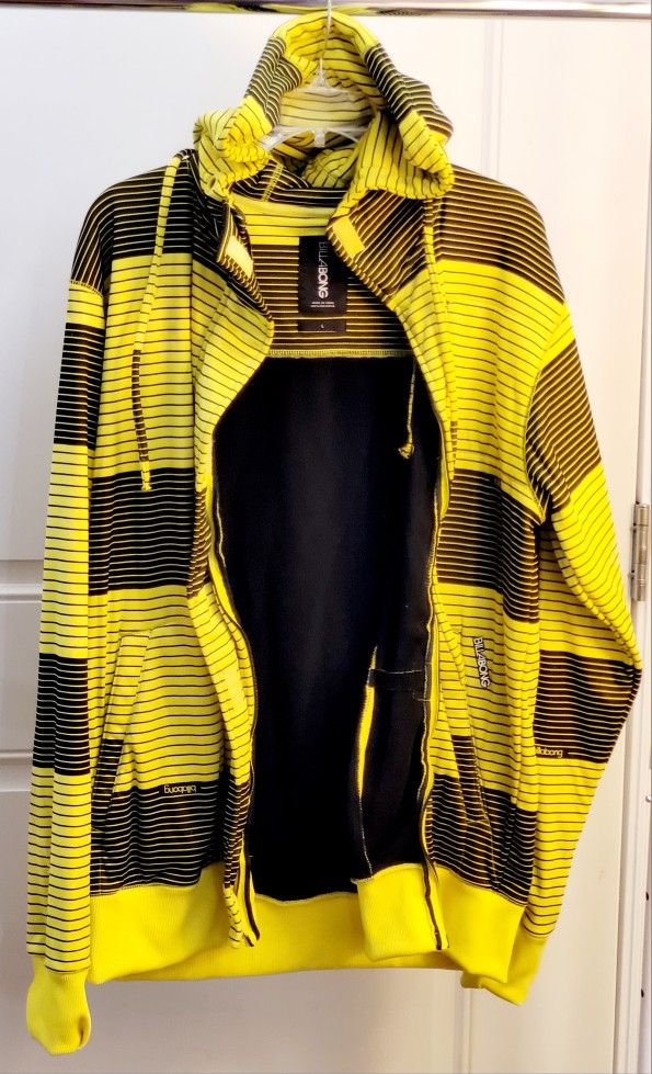 (L)BILLABONG Thick Yellow Striped Hoody/BROKEN ZIPPER/HOODIE CORD DETACHED/AS-IS. Men's Size LARGE BILLABONG Thick Yellow Striped Hoody (BROKEN ZIPPER