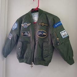 Boeing Flight Jacket Boys 7 L Green Bomber Patches Flying World Map Authentic Size 7 New