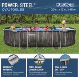 Power Steel 22 ft. x 12 ft. Oval 48 in. Deep Above Ground Pool Set