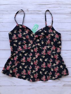 Navy Blue and Pink Floral Peplum Cami Top