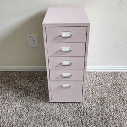 5 Drawer Light Pink Metal Small Rolling Literature/Office/Mail Organizer/Side Table with Drawers