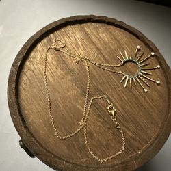 Diamond Open Circle Burst Pendant Necklace 0.36ctw in 14K Yellow Gold