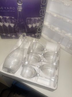 Six Piece Mouth Blow Etched Wine Set