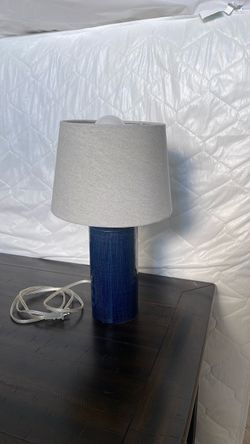 Blue Ceramic Table Lamp with White Shade