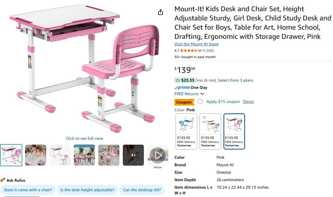 Used Pink Adjustable Child Desk Set