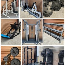 Gym Fitness Dumbbell Olympic Weight Plate Bar Barbell Bench Rack Power Squat Leg Press Curl Extension Chest Rower Functional Trainer 