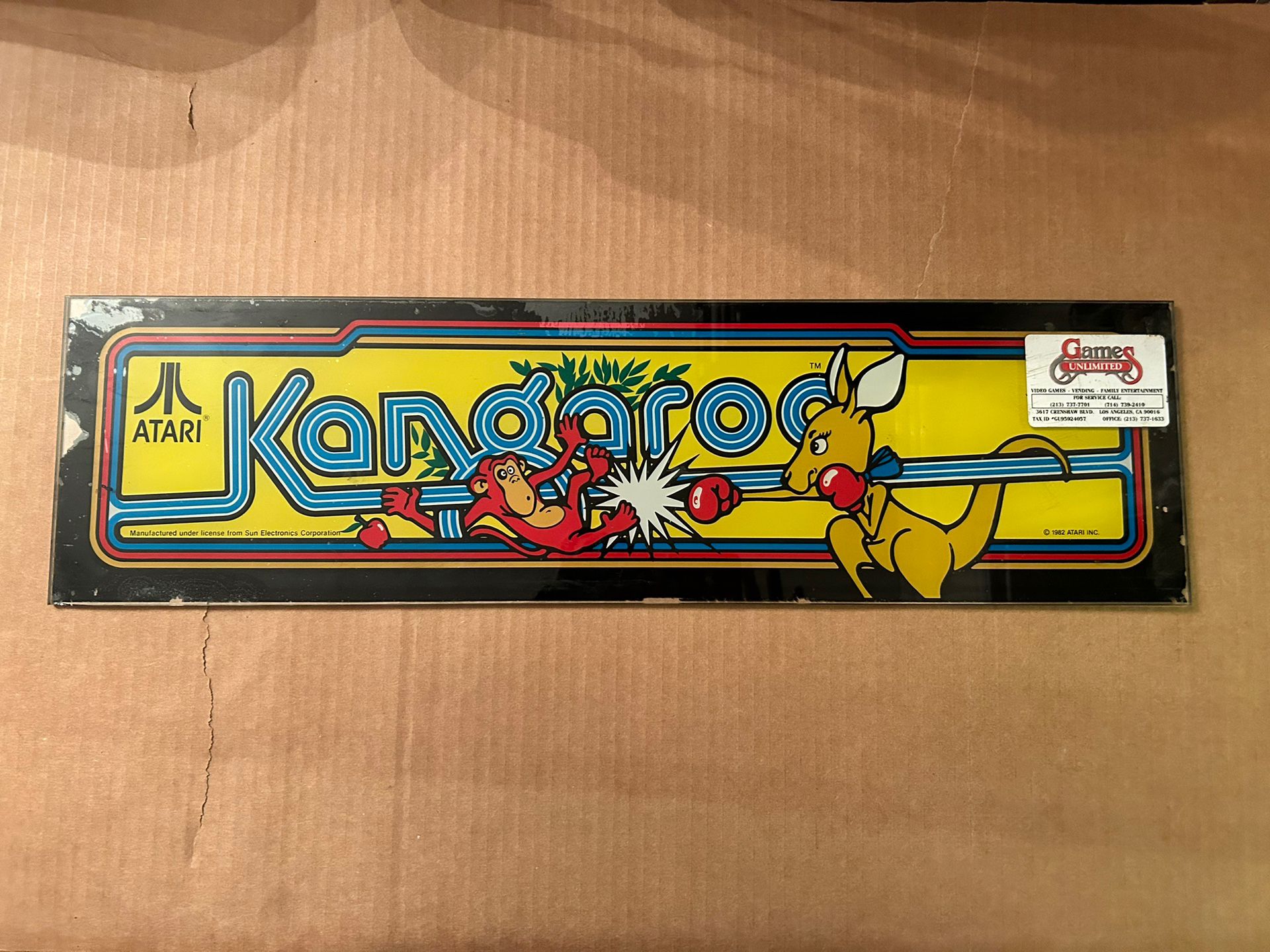 Atari Kangaroo Glass Arcade Marquee